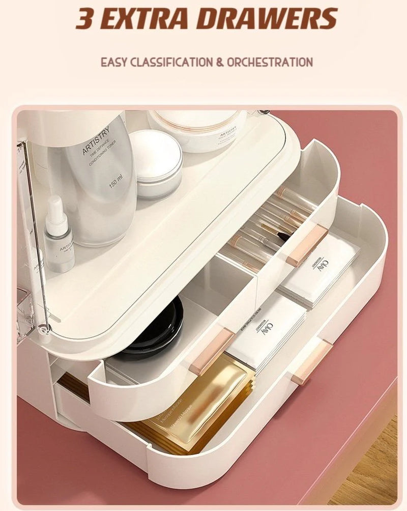 Comprehensive Organizer with LED Mirror for Makeup, Skincare, and Accessories