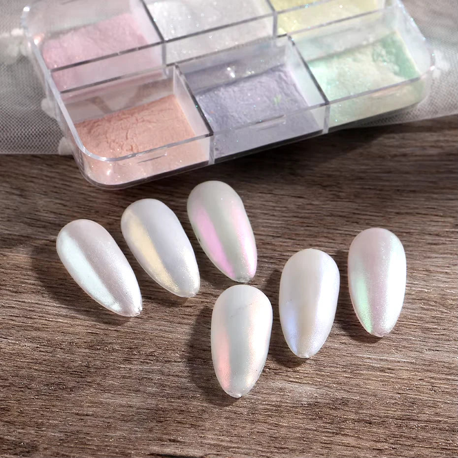 Metallic Chrome Effect Nail Powder - Moonlight Mirror Gel Polish with Laser Dust Glitter for Aurora Shiny Pearl Manicure
