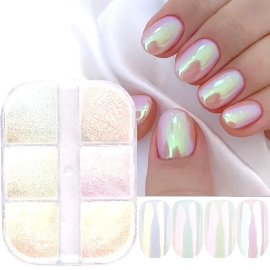 Metallic Chrome Effect Nail Powder - Moonlight Mirror Gel Polish with Laser Dust Glitter for Aurora Shiny Pearl Manicure