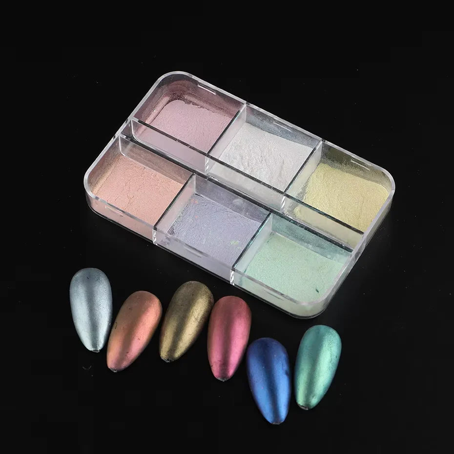 Metallic Chrome Effect Nail Powder - Moonlight Mirror Gel Polish with Laser Dust Glitter for Aurora Shiny Pearl Manicure