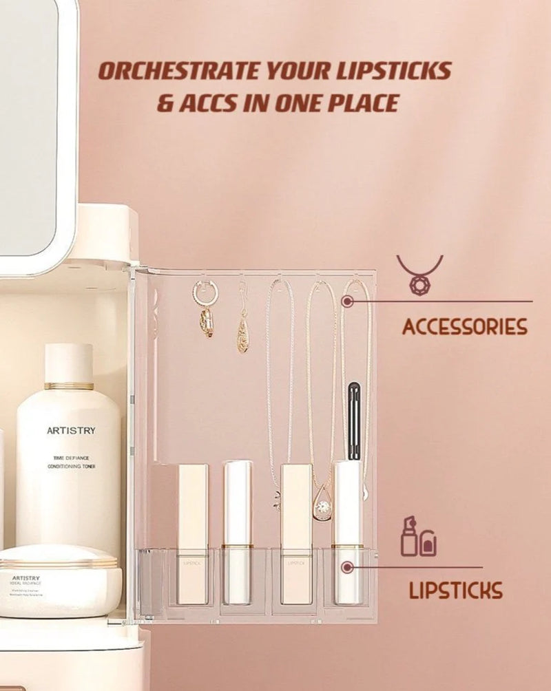 Comprehensive Organizer with LED Mirror for Makeup, Skincare, and Accessories