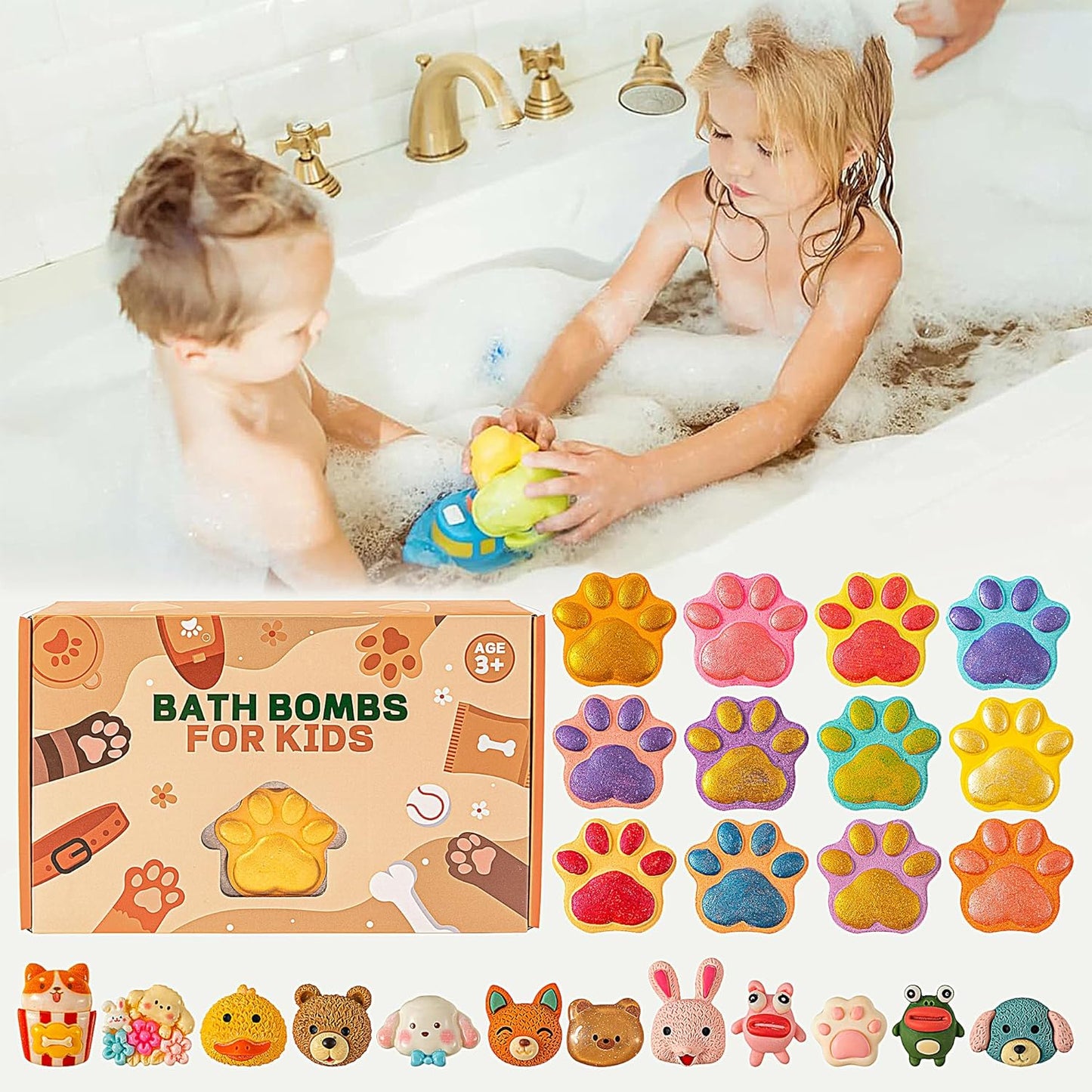 Bath Bombs for Kids with Surprise Toys Inside, 12 Pack Paw Bath Bombs Gift Set, Bubble Bath Bomb Kit with Toys, Kids Bubble Bath Fizzy for Girls Boys with Bath Inside