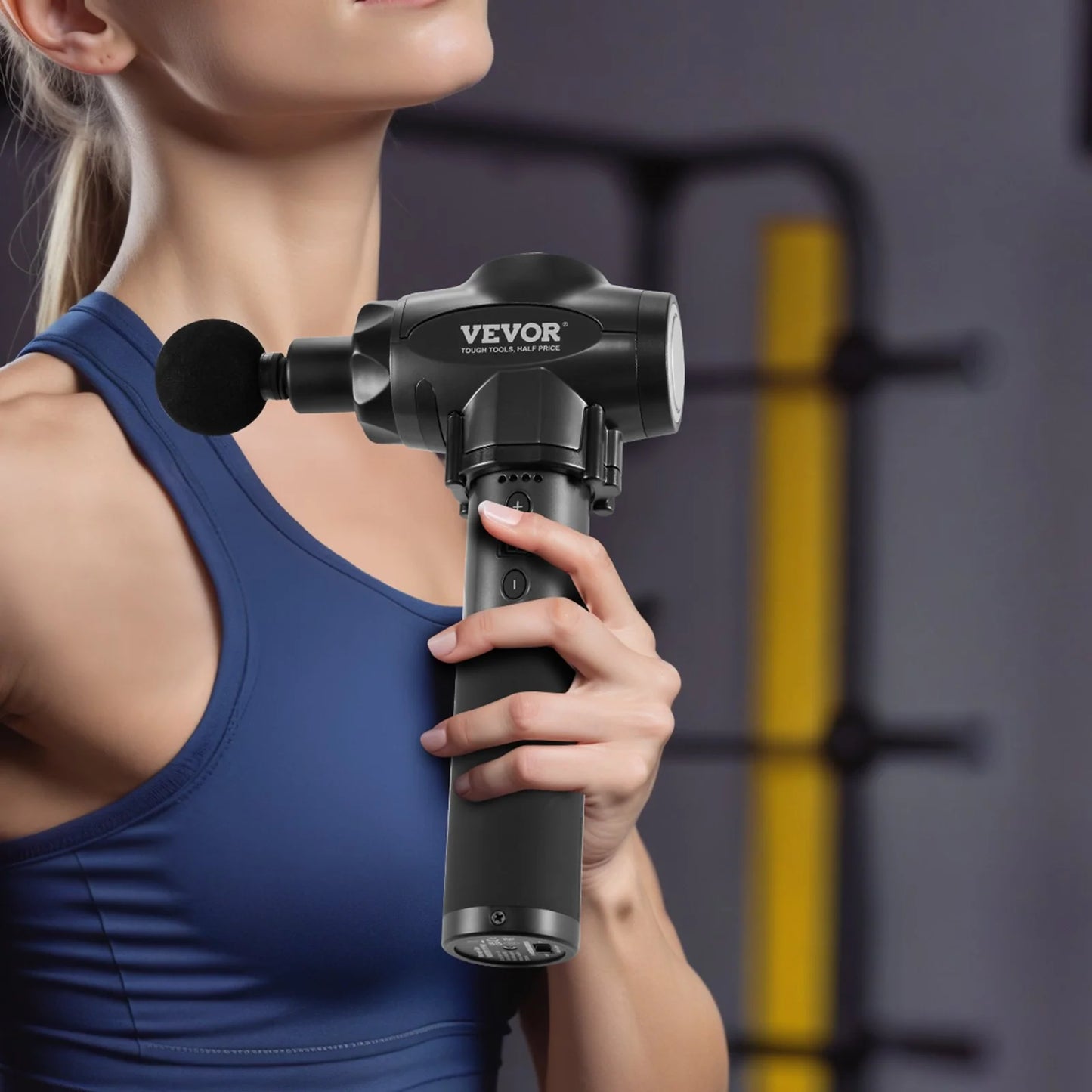 VEVOR Professional Deep Tissue Massage Gun with 9 Speed Settings and 6 Interchangeable Massage Heads, 24V 2500mAh Battery, Percussion Massager for Athletes, Handheld Electric Device for Pain Relief and Muscle Relaxation