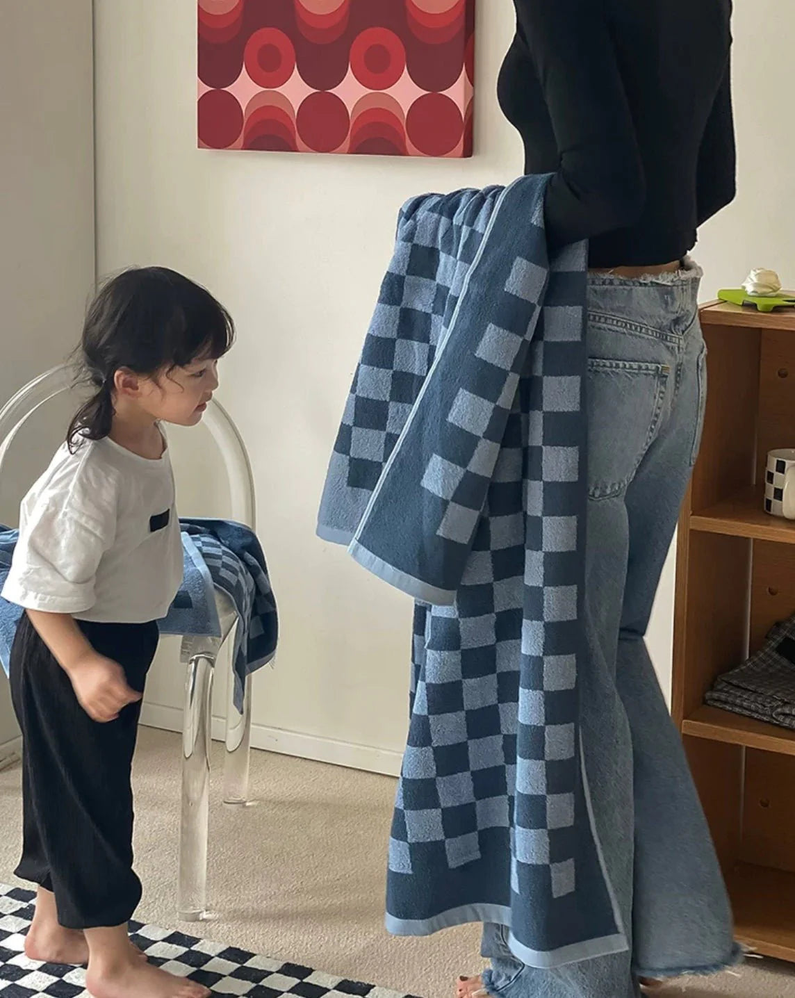 Premium Checkered Bath Towel - Luxurious Long-Staple Cotton for Superior Softness and Absorbency
