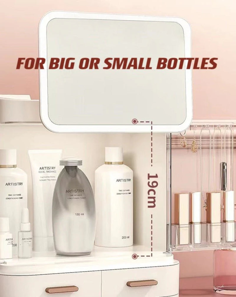 Comprehensive Organizer with LED Mirror for Makeup, Skincare, and Accessories