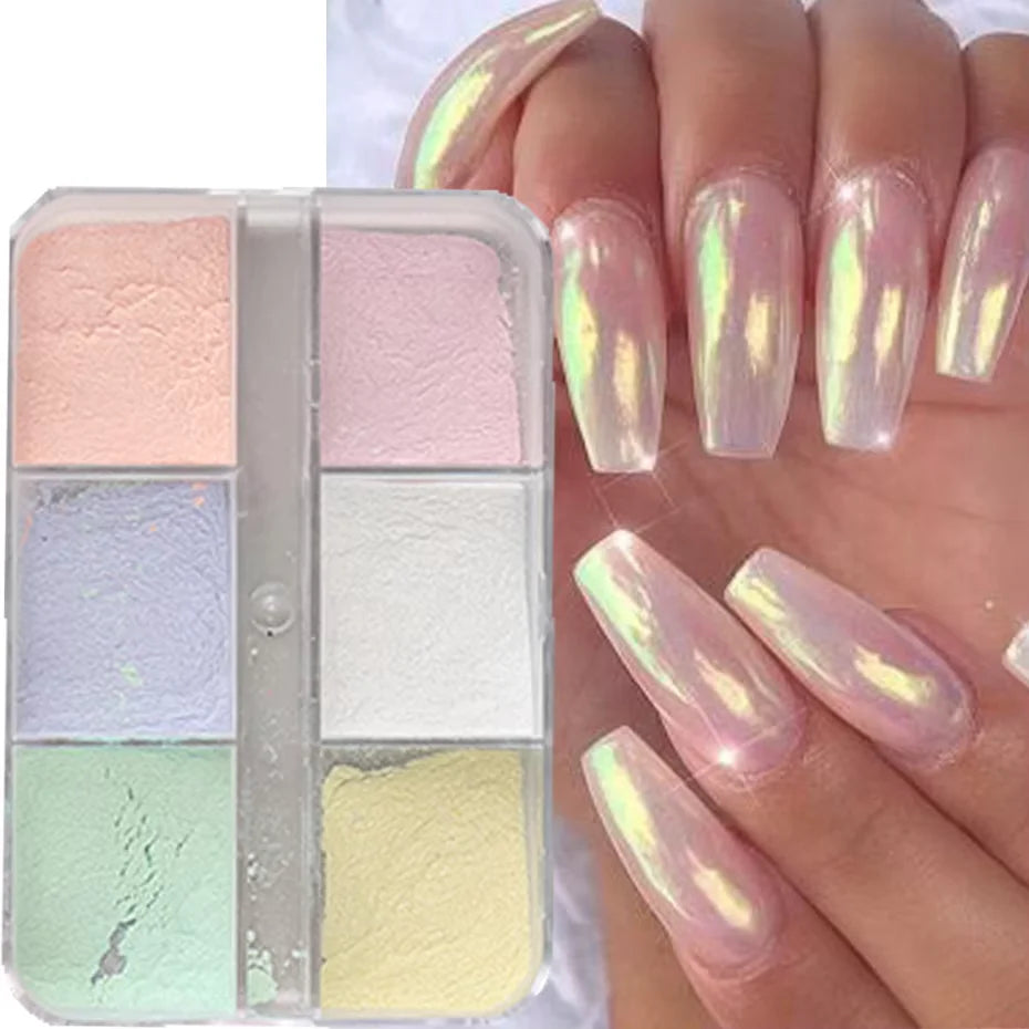 Metallic Chrome Effect Nail Powder - Moonlight Mirror Gel Polish with Laser Dust Glitter for Aurora Shiny Pearl Manicure