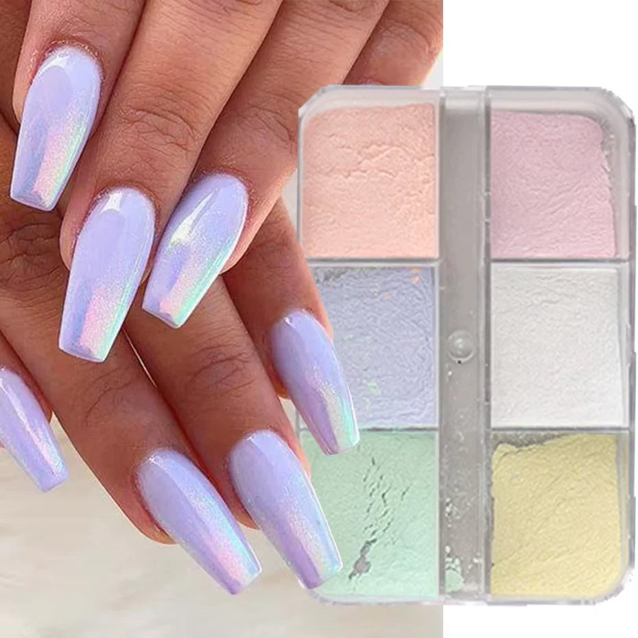 Metallic Chrome Effect Nail Powder - Moonlight Mirror Gel Polish with Laser Dust Glitter for Aurora Shiny Pearl Manicure