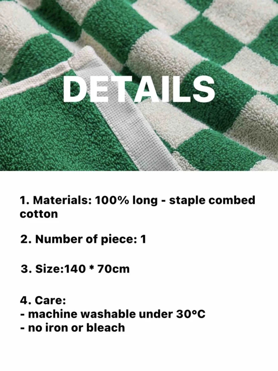 Premium Checkered Bath Towel - Luxurious Long-Staple Cotton for Superior Softness and Absorbency