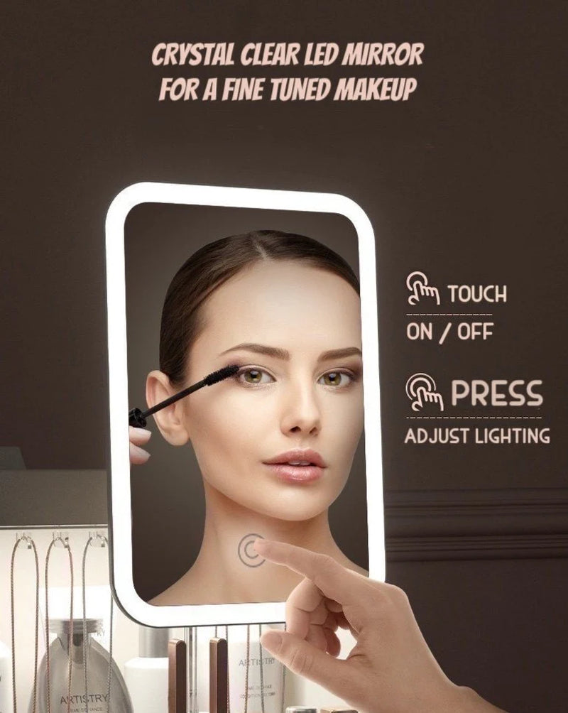 Comprehensive Organizer with LED Mirror for Makeup, Skincare, and Accessories