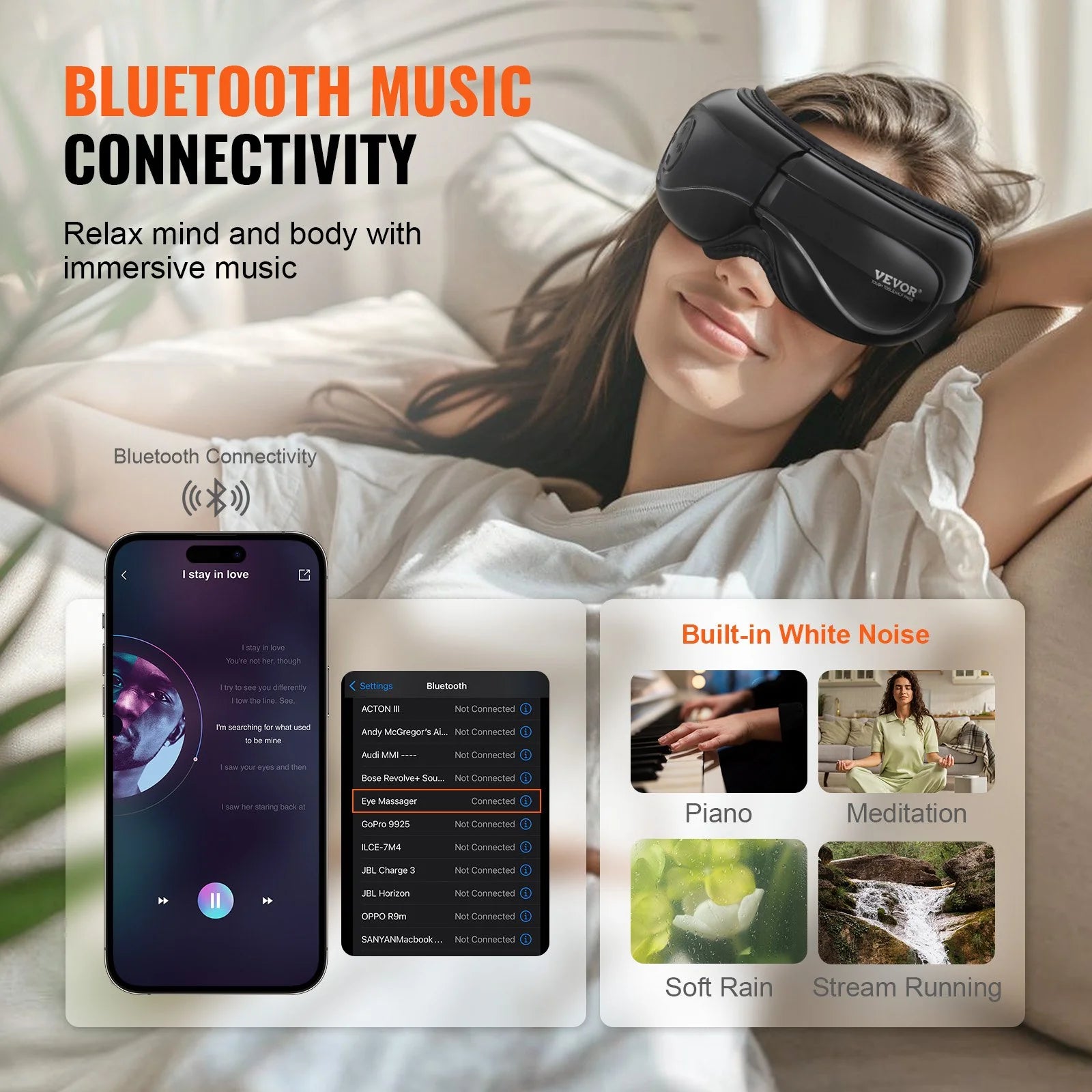 VEVOR Bluetooth Eye Massager with Heat and Remote Control - 5 Modes for Enhanced Eye Care