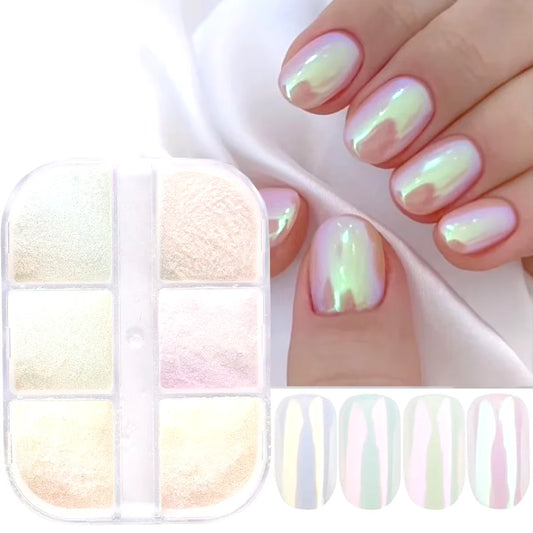 Metallic Chrome Effect Nail Powder - Moonlight Mirror Gel Polish with Laser Dust Glitter for Aurora Shiny Pearl Manicure
