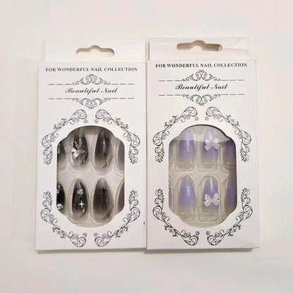 Gradient 3D Butterfly Press-On Nail Art Set for Women and Girls, 24 Pieces with Rhinestone Accents, Jelly Tape, and Nail File - Elegant Stick-On Nails Kit for Gifting and Acrylic Nail Art