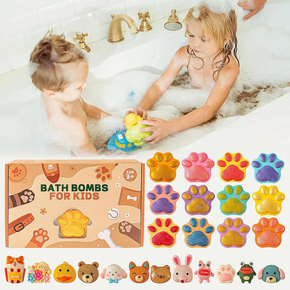 Bath Bombs for Kids with Surprise Toys Inside, 12 Pack Paw Bath Bombs Gift Set, Bubble Bath Bomb Kit with Toys, Kids Bubble Bath Fizzy for Girls Boys with Bath Inside