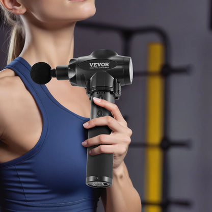 VEVOR Professional Deep Tissue Massage Gun with 9 Speed Settings and 6 Interchangeable Massage Heads, 24V 2500mAh Battery, Percussion Massager for Athletes, Handheld Electric Device for Pain Relief and Muscle Relaxation