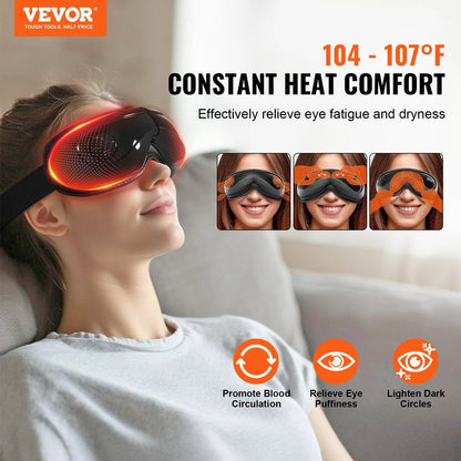 VEVOR Bluetooth Eye Massager with Heat and Remote Control - 5 Modes for Enhanced Eye Care