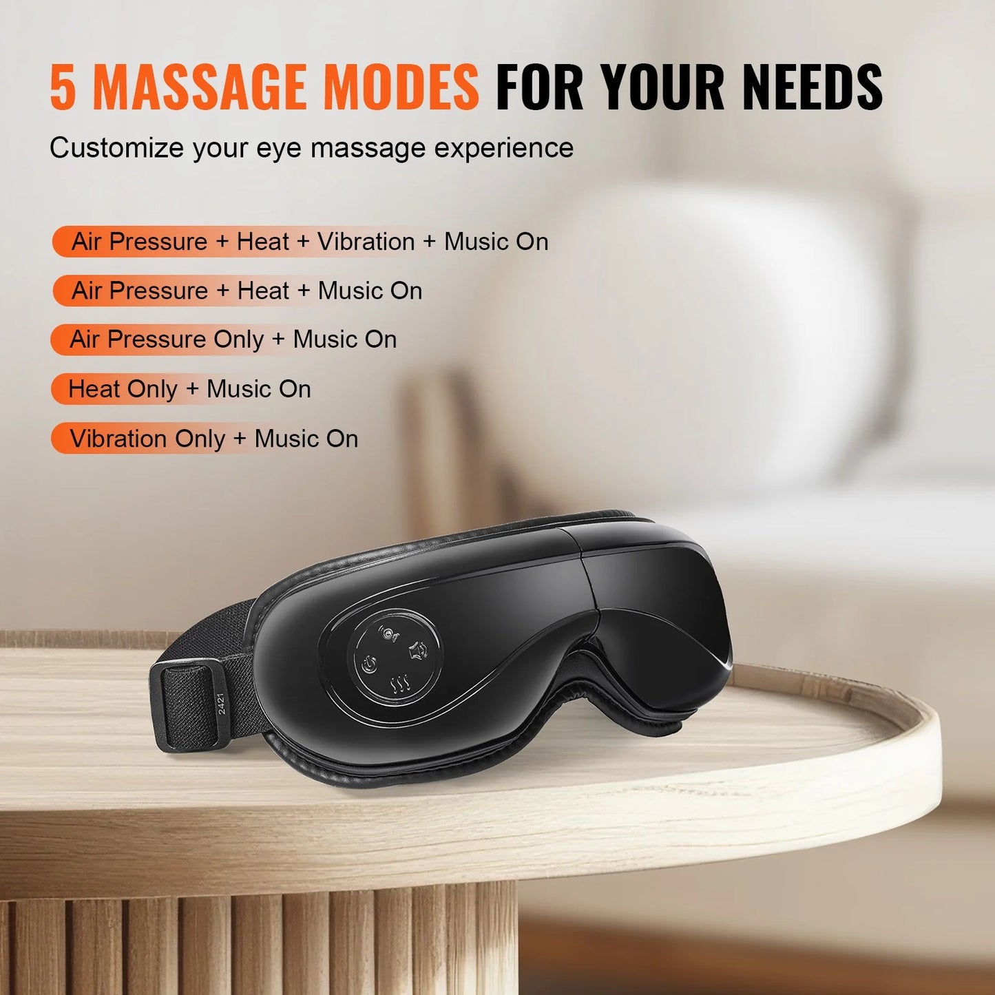 VEVOR Bluetooth Eye Massager with Heat and Remote Control - 5 Modes for Enhanced Eye Care