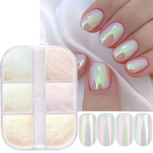 Metallic Chrome Effect Nail Powder - Moonlight Mirror Gel Polish with Laser Dust Glitter for Aurora Shiny Pearl Manicure
