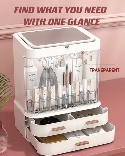 Comprehensive Organizer with LED Mirror for Makeup, Skincare, and Accessories