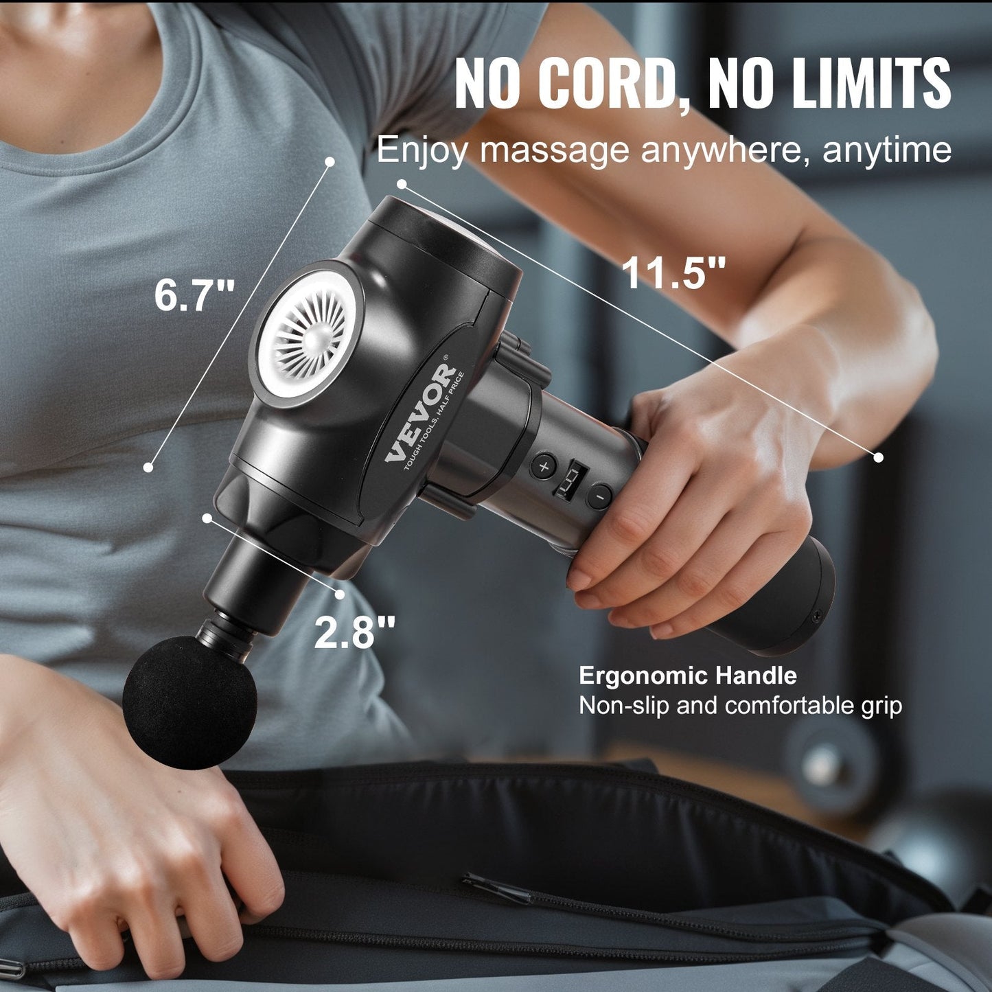VEVOR Professional Deep Tissue Massage Gun with 9 Speed Settings and 6 Interchangeable Massage Heads, 24V 2500mAh Battery, Percussion Massager for Athletes, Handheld Electric Device for Pain Relief and Muscle Relaxation