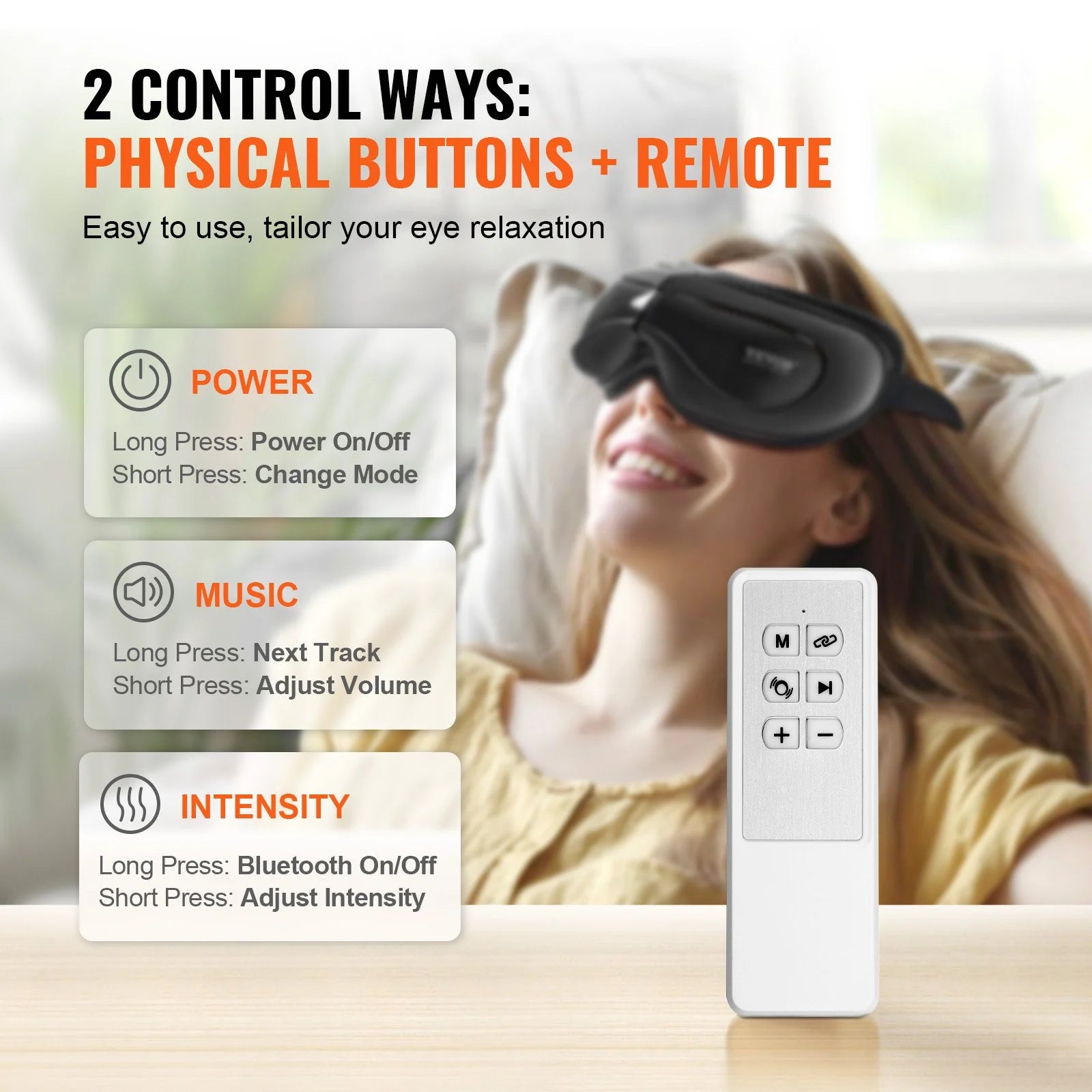 VEVOR Bluetooth Eye Massager with Heat and Remote Control - 5 Modes for Enhanced Eye Care