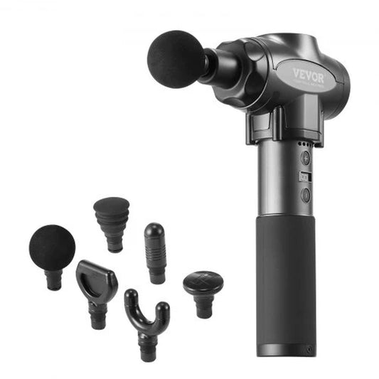 VEVOR Professional Deep Tissue Massage Gun with 9 Speed Settings and 6 Interchangeable Massage Heads, 24V 2500mAh Battery, Percussion Massager for Athletes, Handheld Electric Device for Pain Relief and Muscle Relaxation